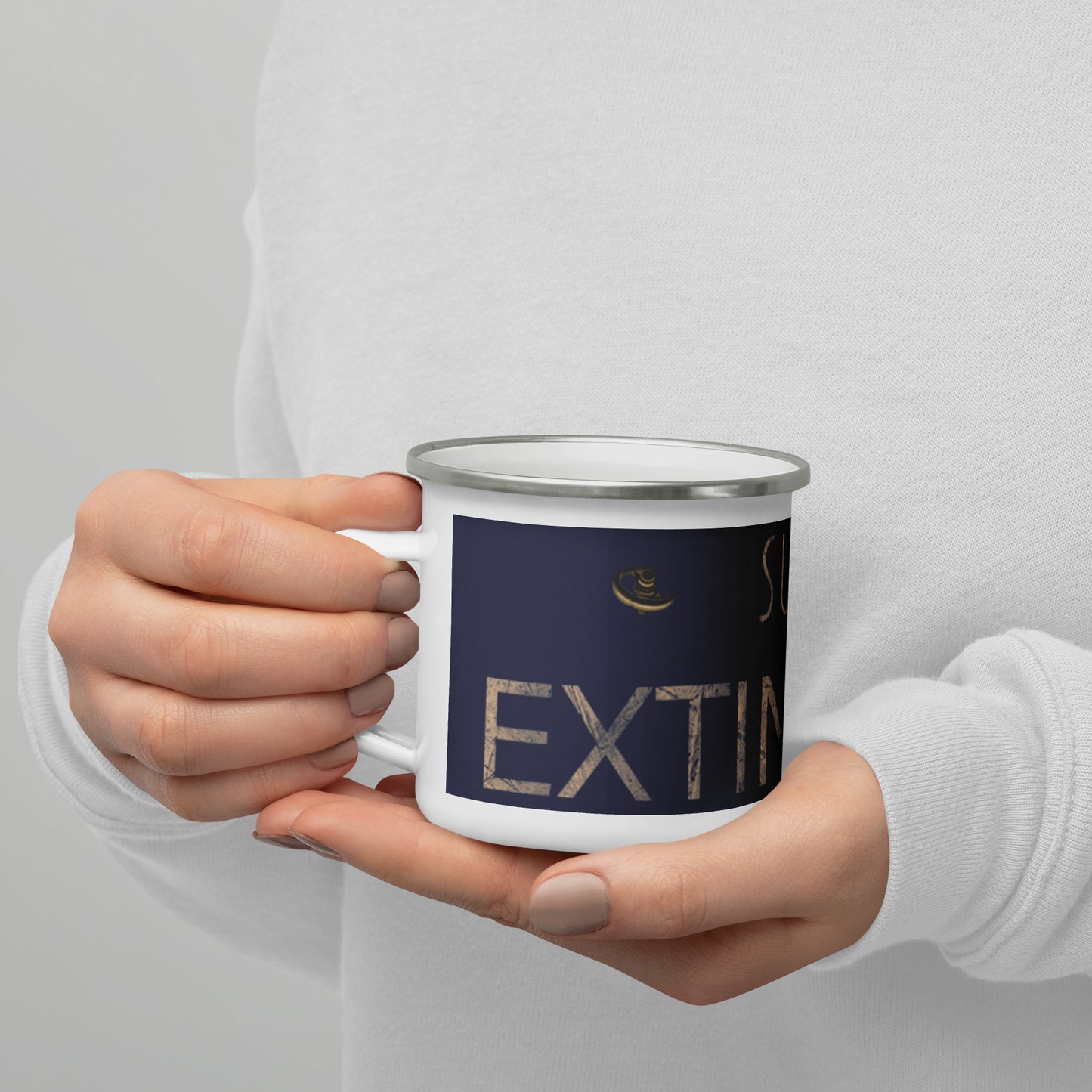 Surviving Extinction Navy Logo White Enamel Mug